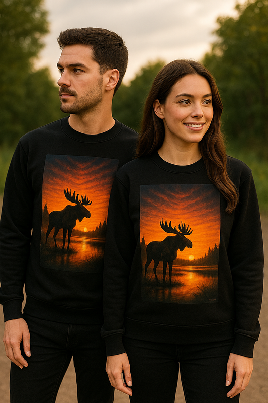 Langermet t-skjorte - Elg i solnedgang