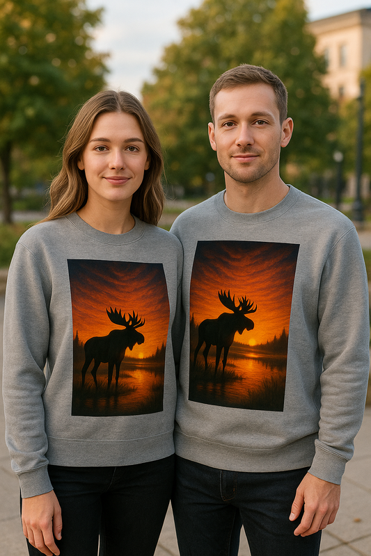 Langermet t-skjorte - Elg i solnedgang